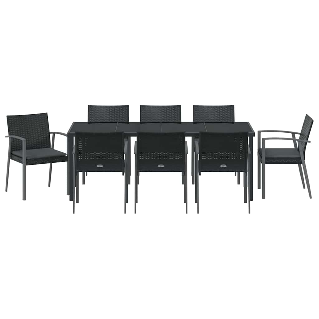 Have Spisebordssæt 9 pcs Sort og grå PE Rattan