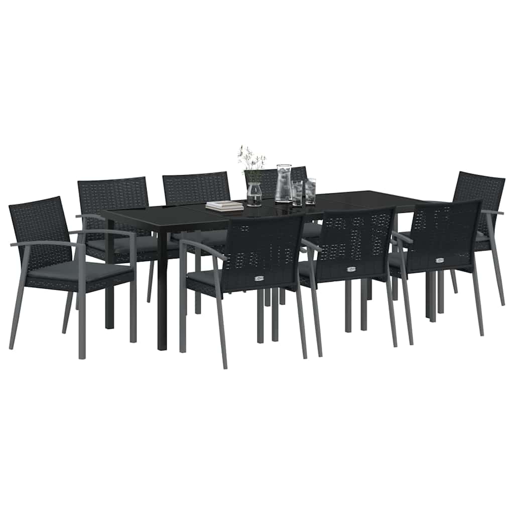Have Spisebordssæt 9 pcs Sort og grå PE Rattan