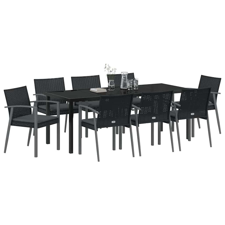 Have Spisebordssæt 9 pcs Sort og grå PE Rattan