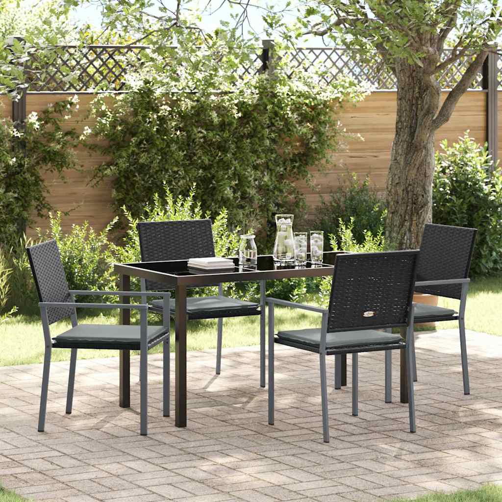 Have Spisebordssæt 5 pcs Sort og Lys Grå PE Rattan