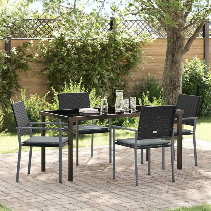 Have Spisebordssæt 5 pcs Sort og Lys Grå PE Rattan