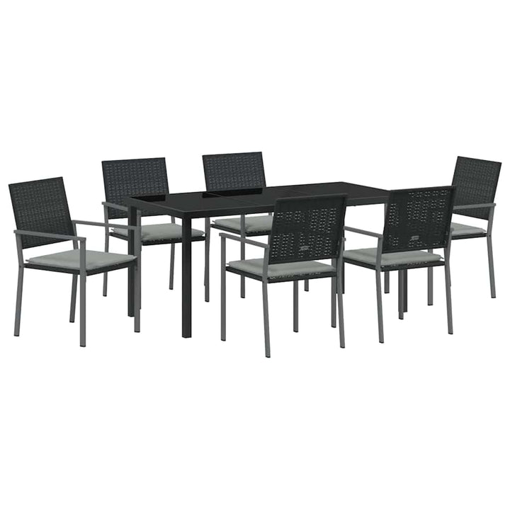 Have Spisebordssæt 7 pcs Sort og Lys Grå PE Rattan