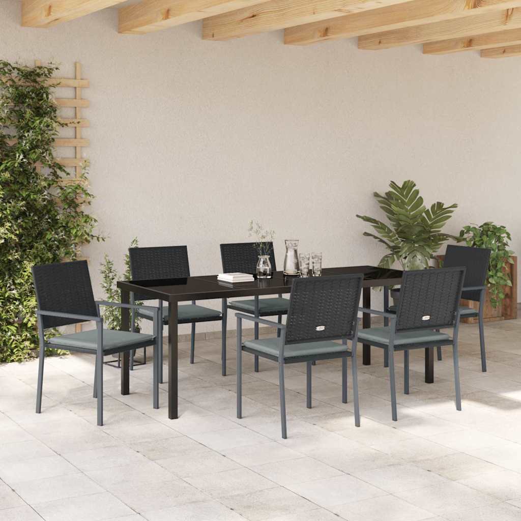 Have Spisebordssæt 7 pcs Sort og Lys Grå PE Rattan