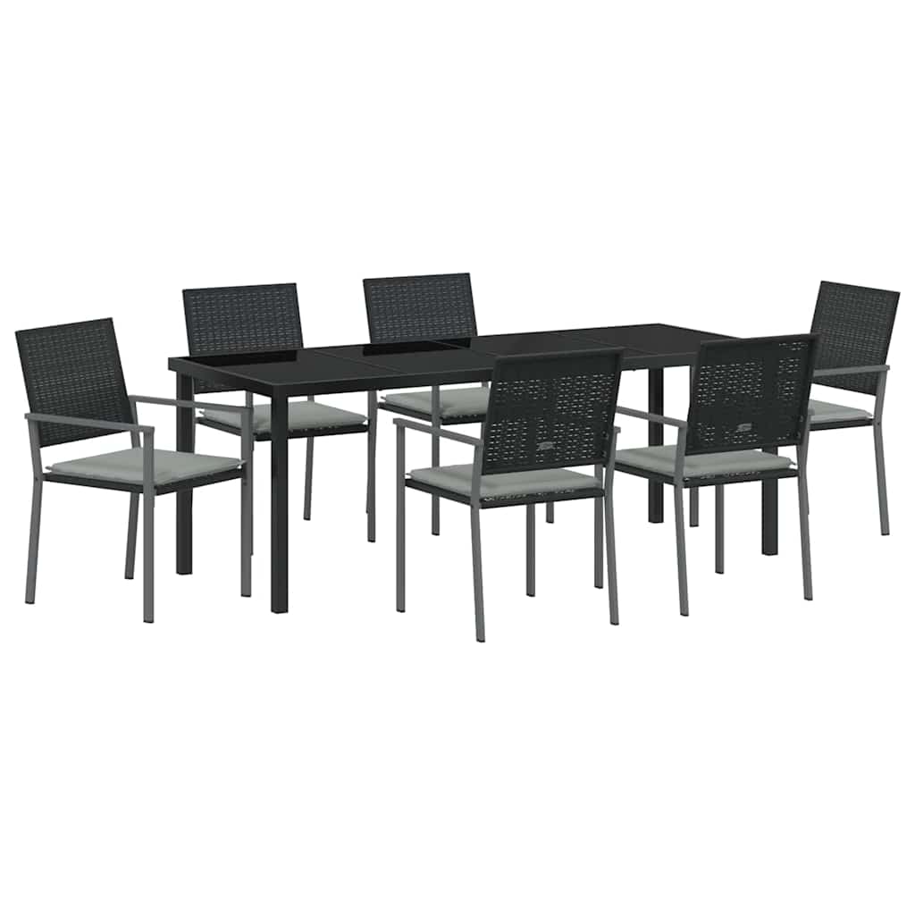 Have Spisebordssæt 7 pcs Sort og Lys Grå PE Rattan