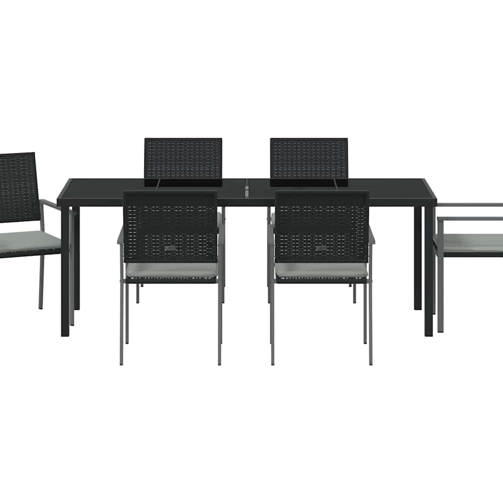 Have Spisebordssæt 7 pcs Sort og Lys Grå PE Rattan