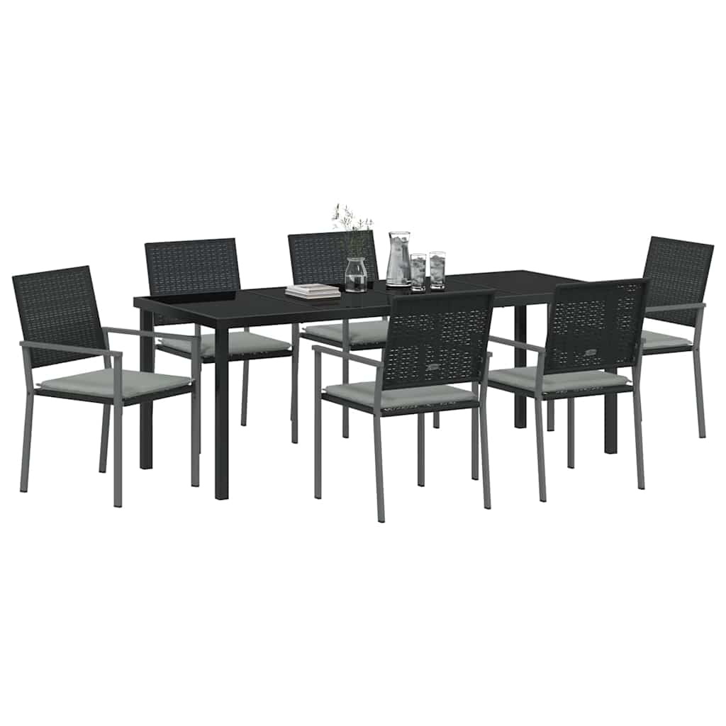 Have Spisebordssæt 7 pcs Sort og Lys Grå PE Rattan