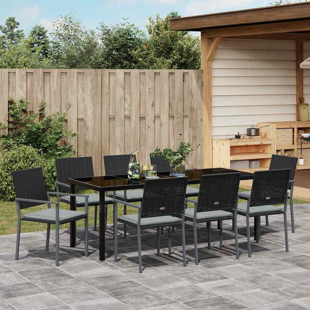 Have Spisebordssæt 9 pcs Sort og Lys Grå PE Rattan