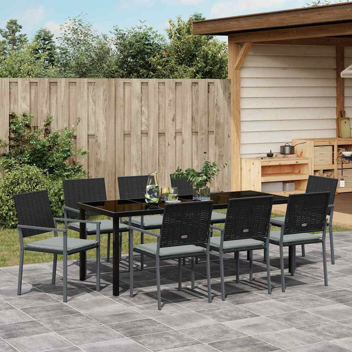 Have Spisebordssæt 9 pcs Sort og Lys Grå PE Rattan