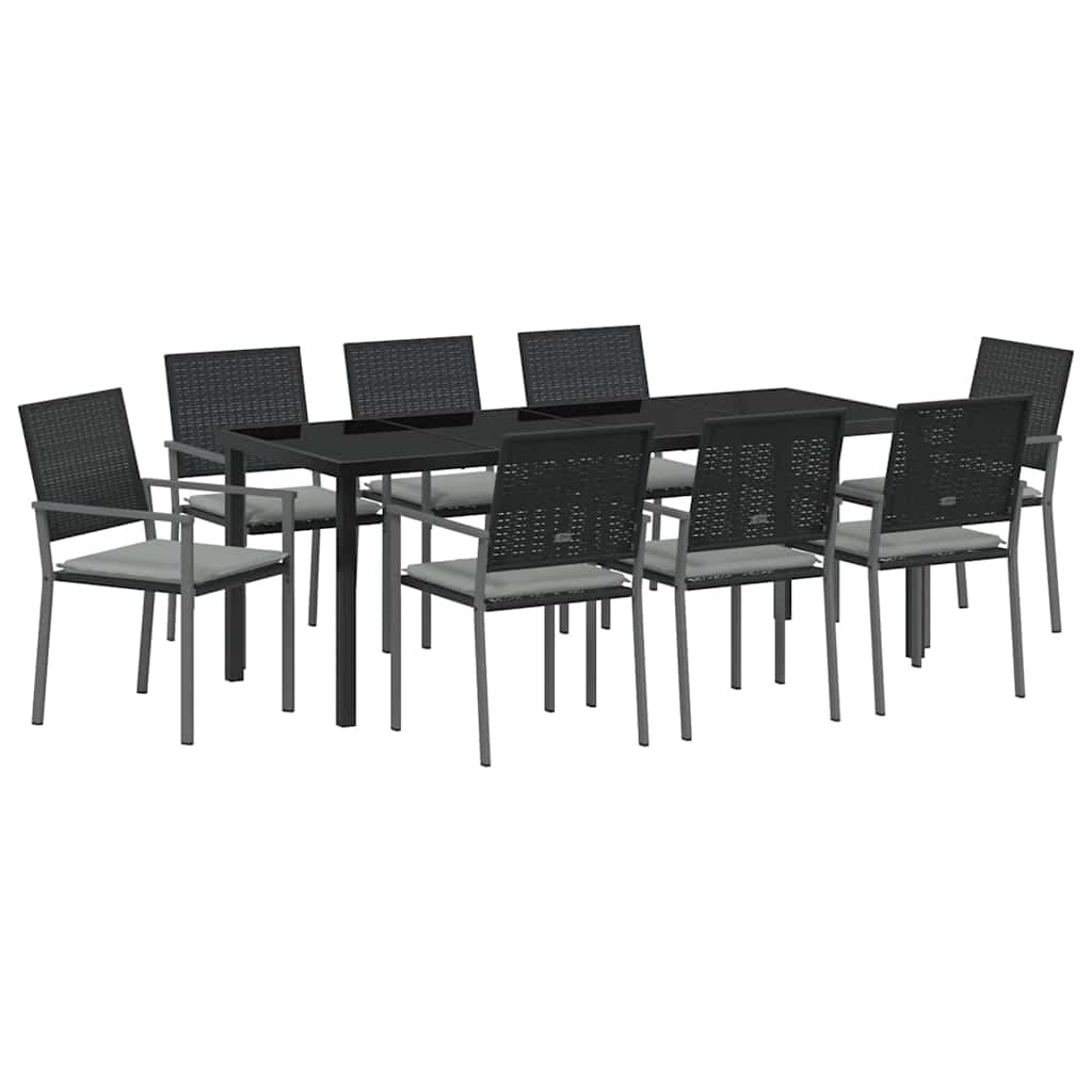 Have Spisebordssæt 9 pcs Sort og Lys Grå PE Rattan