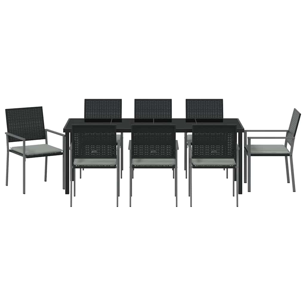 Have Spisebordssæt 9 pcs Sort og Lys Grå PE Rattan