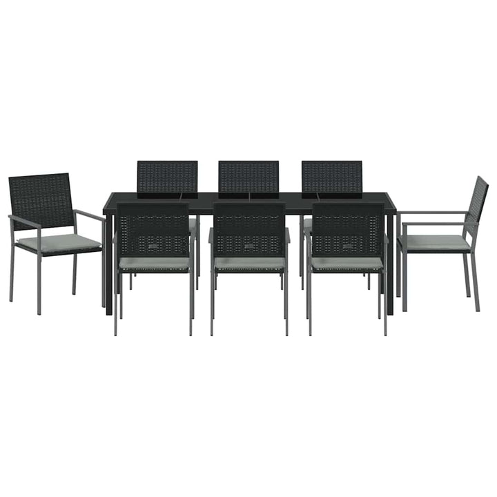 Have Spisebordssæt 9 pcs Sort og Lys Grå PE Rattan