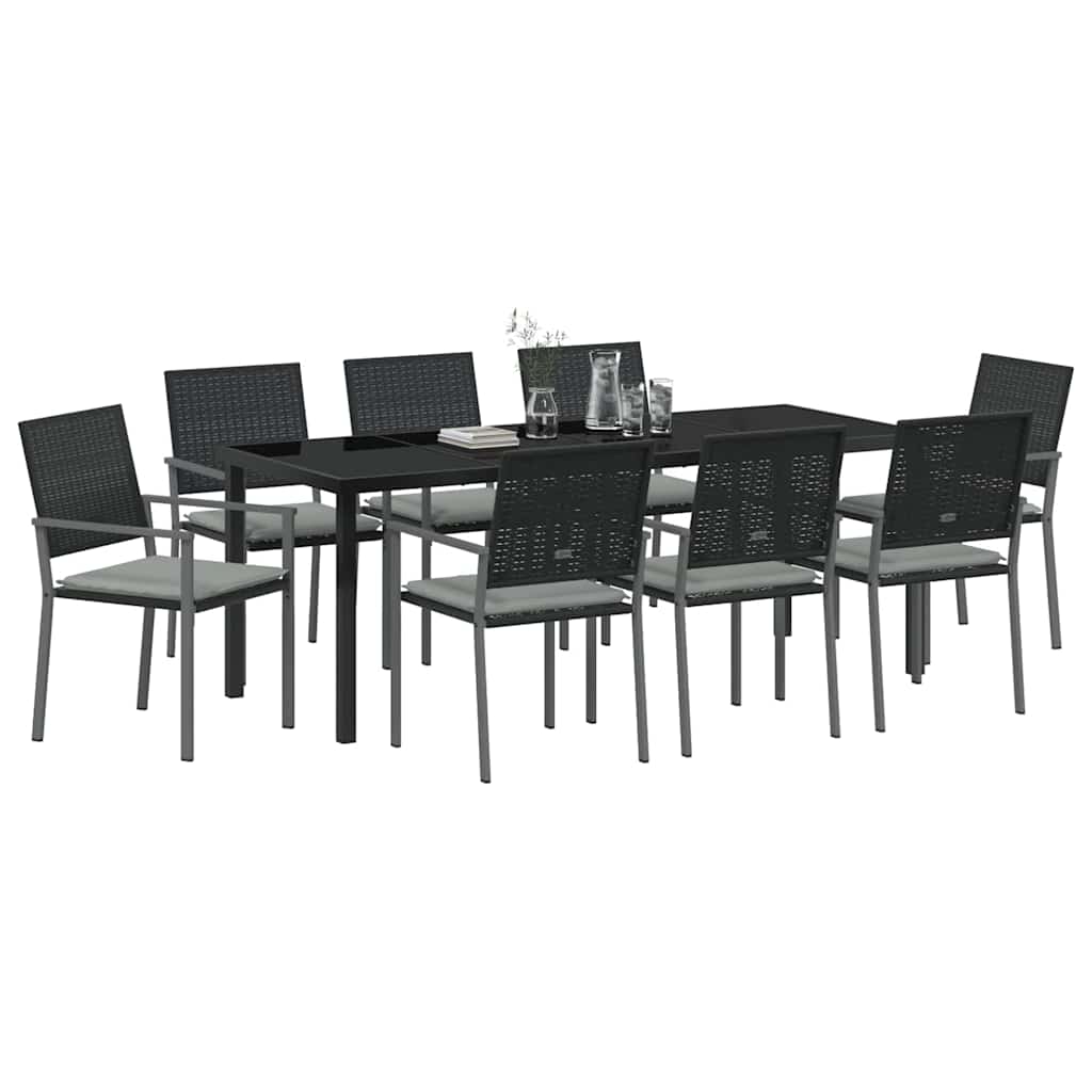 Have Spisebordssæt 9 pcs Sort og Lys Grå PE Rattan