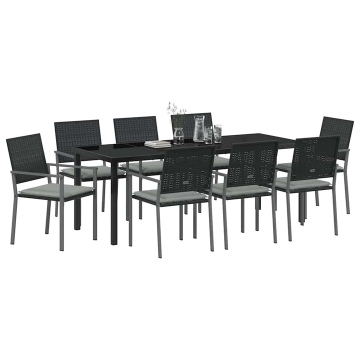 Have Spisebordssæt 9 pcs Sort og Lys Grå PE Rattan