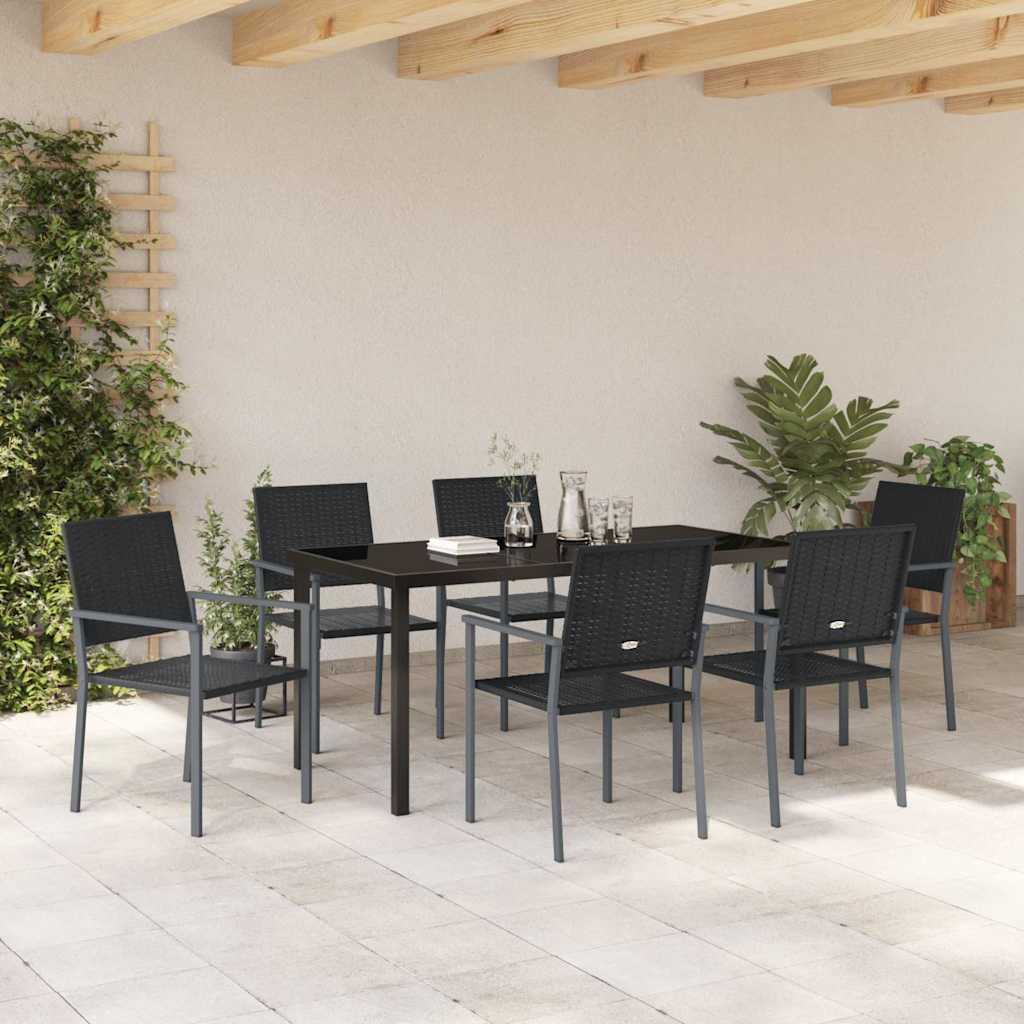 Have Spisebordssæt 7 pcs Sort PE Rattan