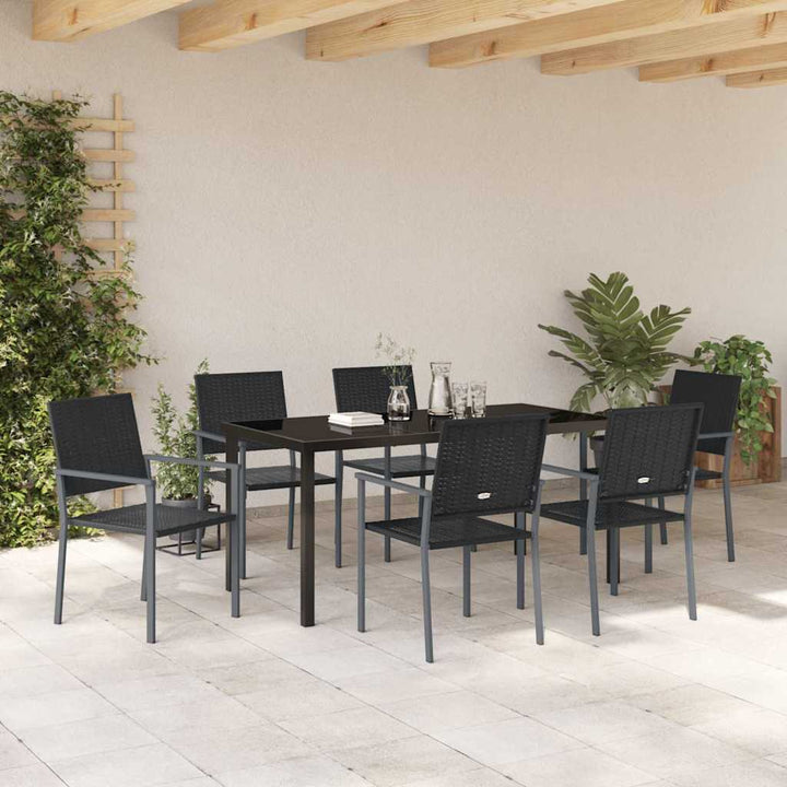 Have Spisebordssæt 7 pcs Sort PE Rattan