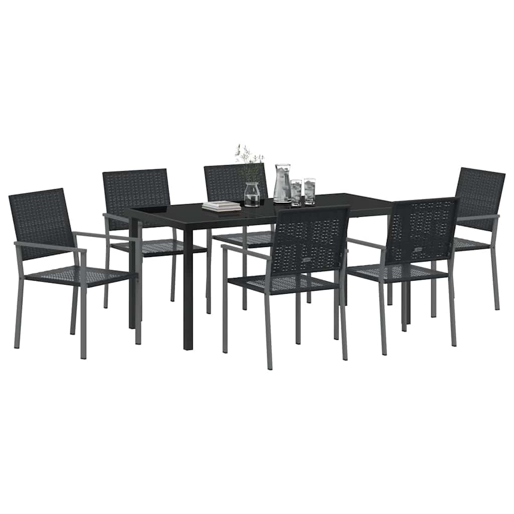 Have Spisebordssæt 7 pcs Sort PE Rattan