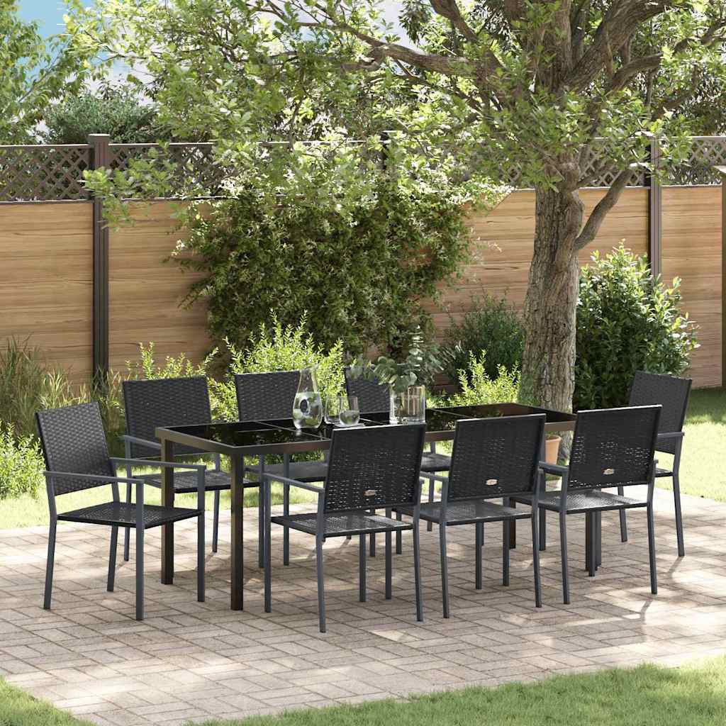 Have Spisebordssæt 9 pcs Sort PE Rattan
