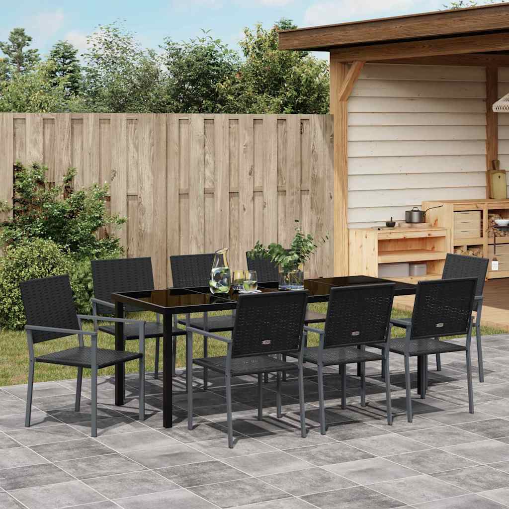 Have Spisebordssæt 9 pcs Sort PE Rattan