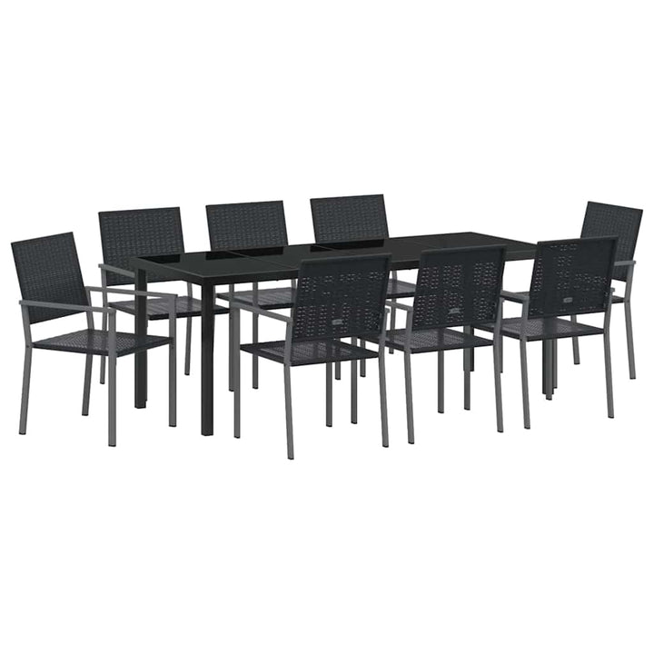 Have Spisebordssæt 9 pcs Sort PE Rattan