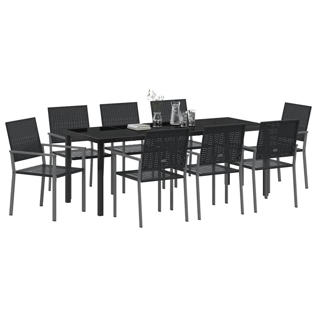 Have Spisebordssæt 9 pcs Sort PE Rattan