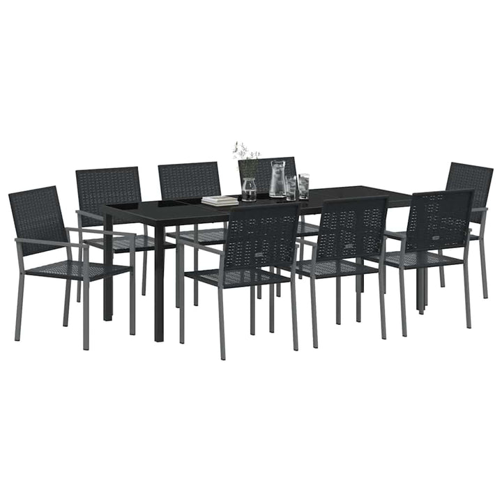 Have Spisebordssæt 9 pcs Sort PE Rattan