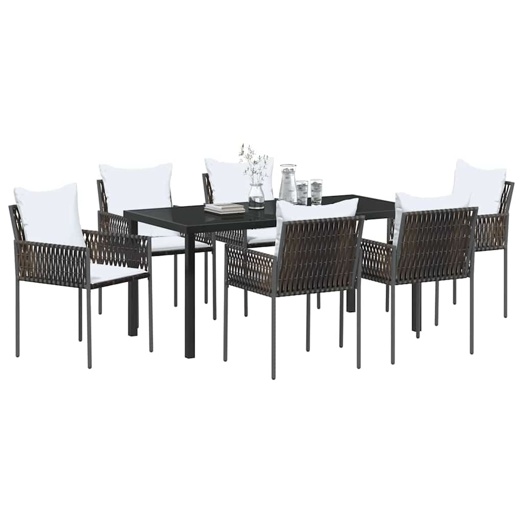Have Spisebordssæt 7 pcs Brun og sort PE Rattan