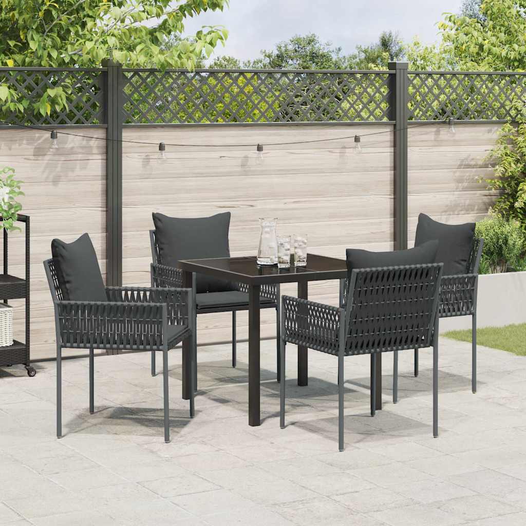Have Spisebordssæt 5 pcs Sort og grå PE Rattan