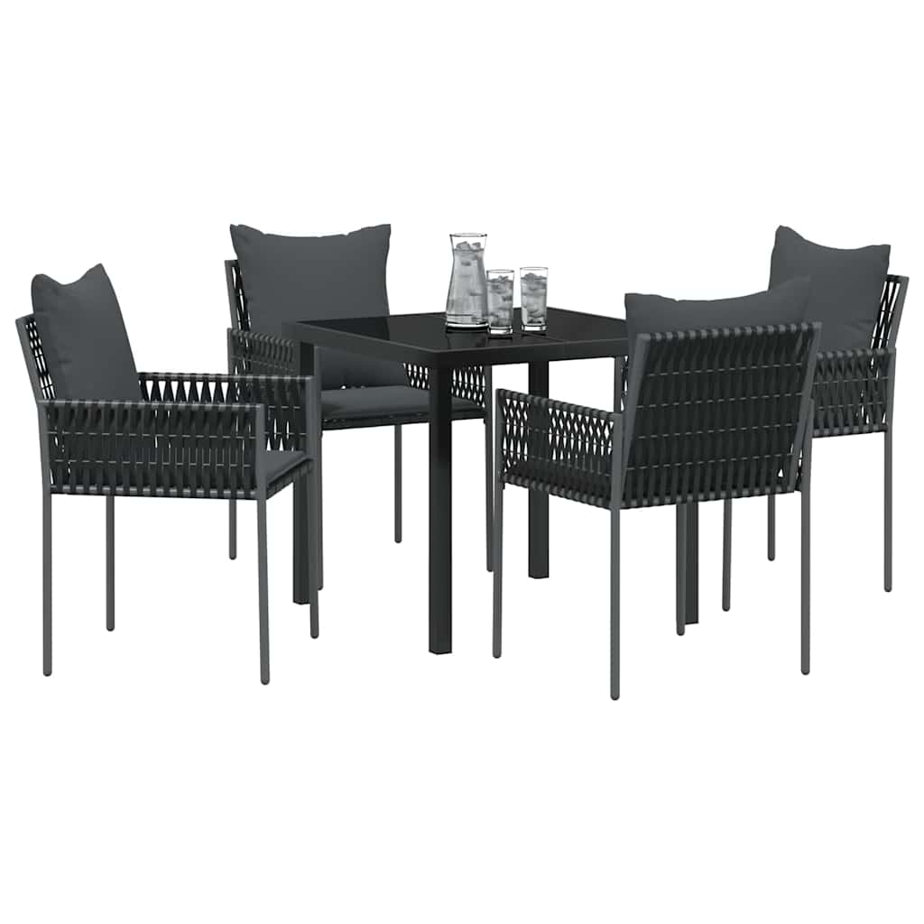 Have Spisebordssæt 5 pcs Sort og grå PE Rattan
