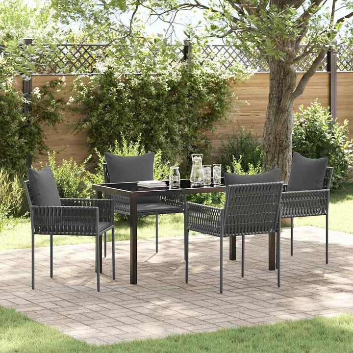 Have Spisebordssæt 5 pcs Sort og grå PE Rattan