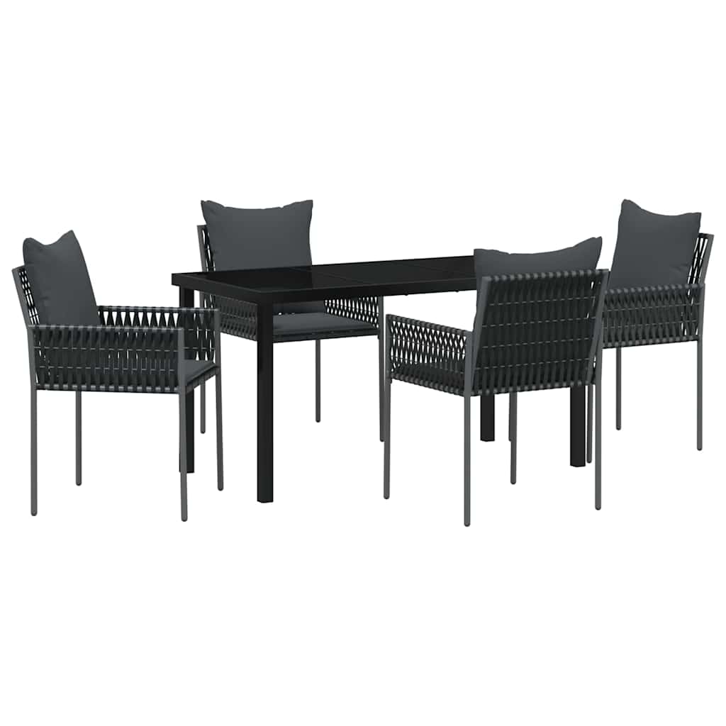 Have Spisebordssæt 5 pcs Sort og grå PE Rattan