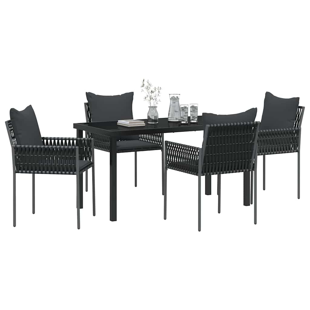 Have Spisebordssæt 5 pcs Sort og grå PE Rattan