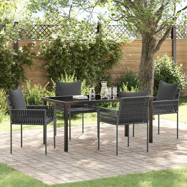 Have Spisebordssæt 5 pcs Sort og grå PE Rattan