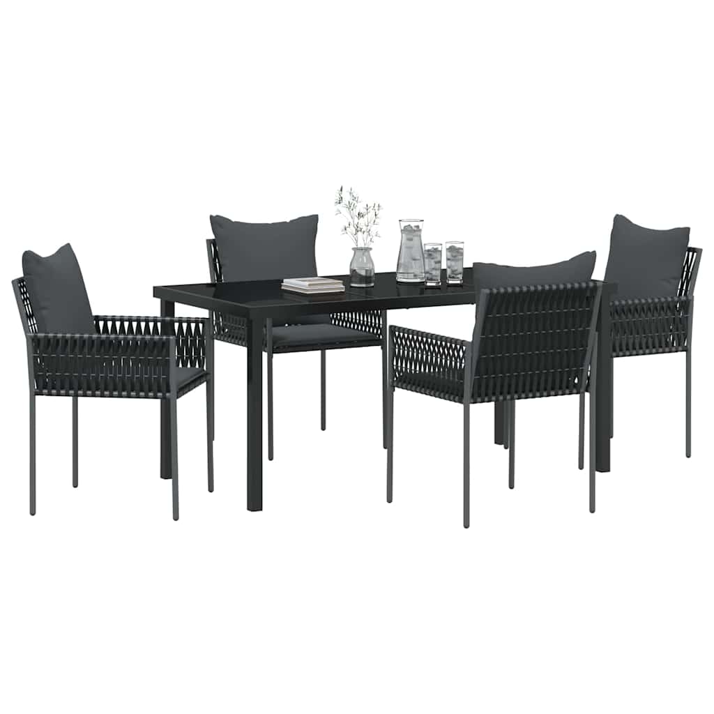 Have Spisebordssæt 5 pcs Sort og grå PE Rattan