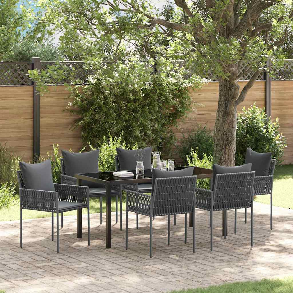 Have Spisebordssæt 7 pcs Sort og grå PE Rattan