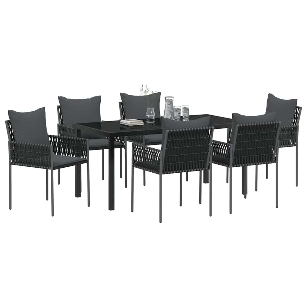 Have Spisebordssæt 7 pcs Sort og grå PE Rattan
