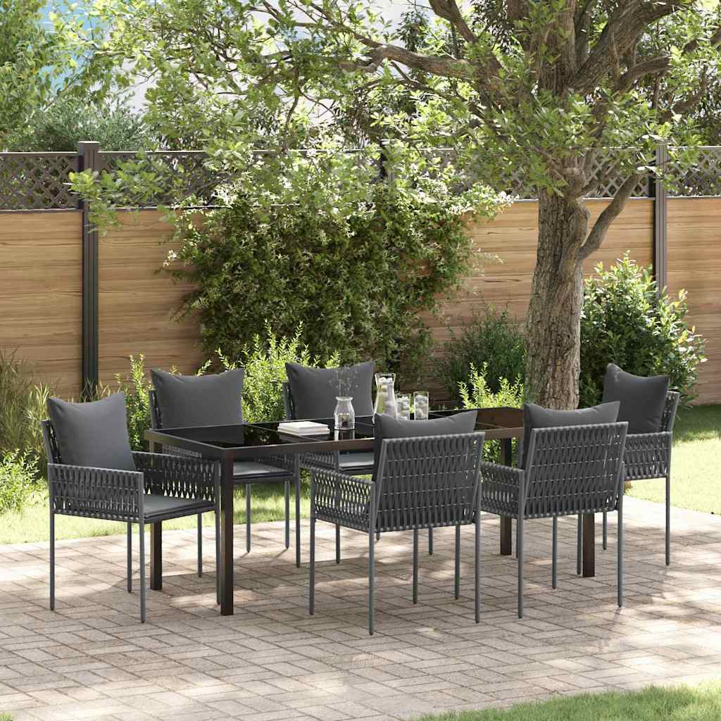 Have Spisebordssæt 7 pcs Sort og grå PE Rattan