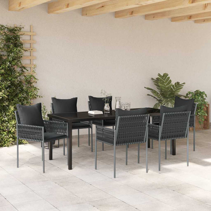 Have Spisebordssæt 7 pcs Sort og grå PE Rattan