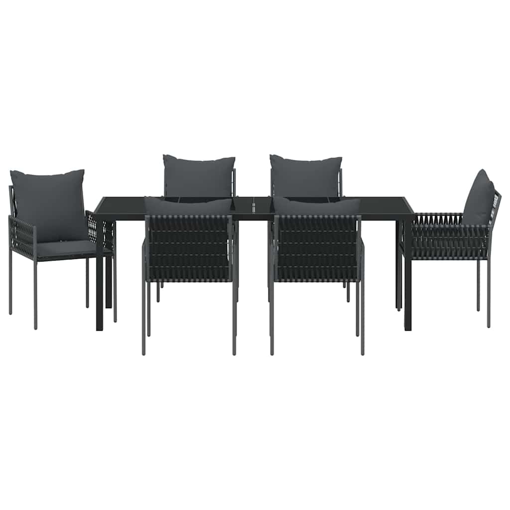 Have Spisebordssæt 7 pcs Sort og grå PE Rattan