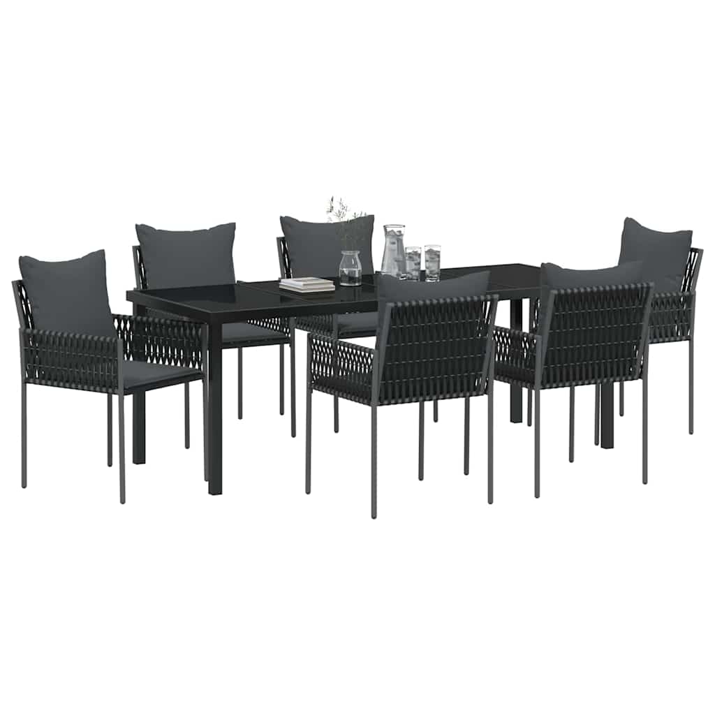 Have Spisebordssæt 7 pcs Sort og grå PE Rattan