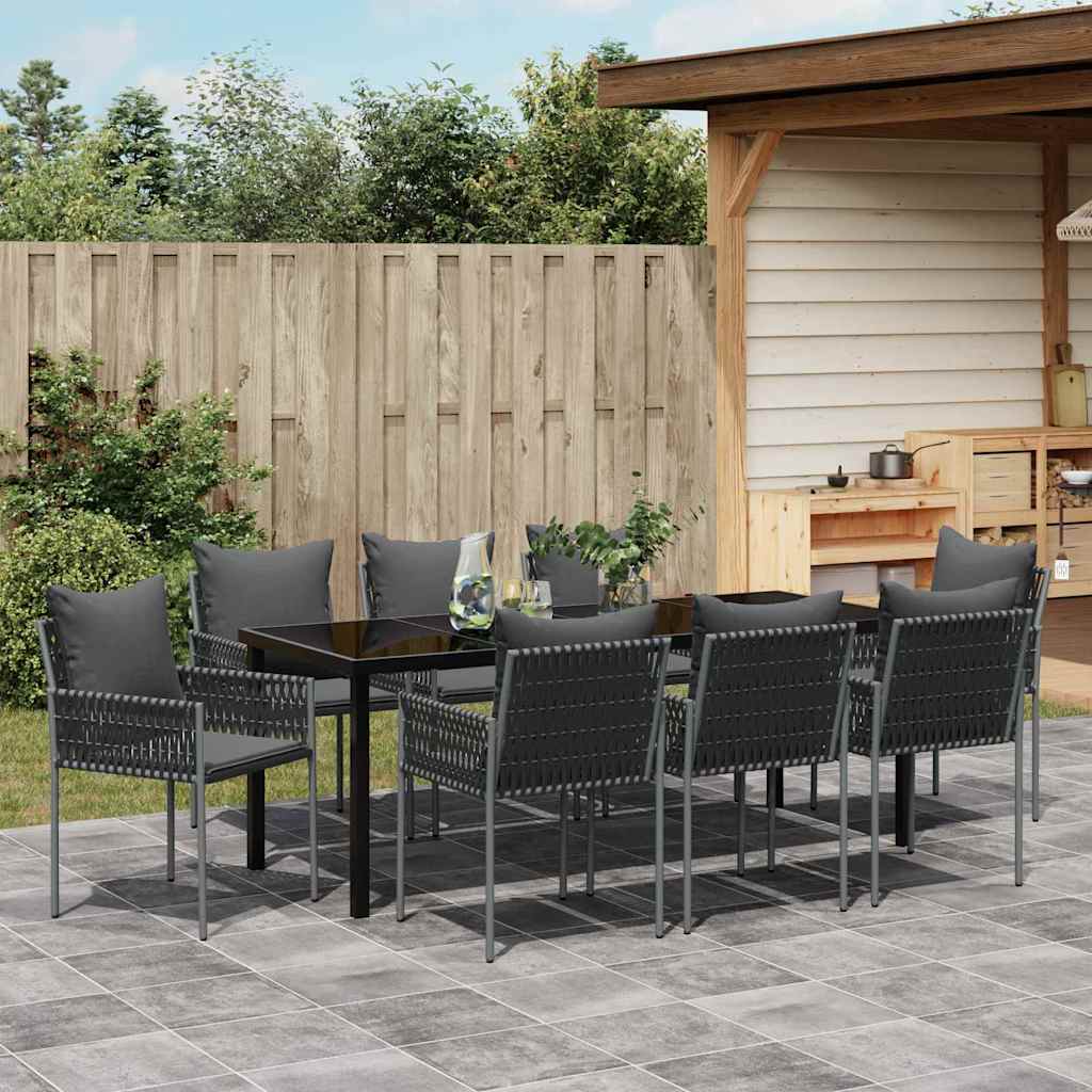 Have Spisebordssæt 9 pcs Sort og grå PE Rattan