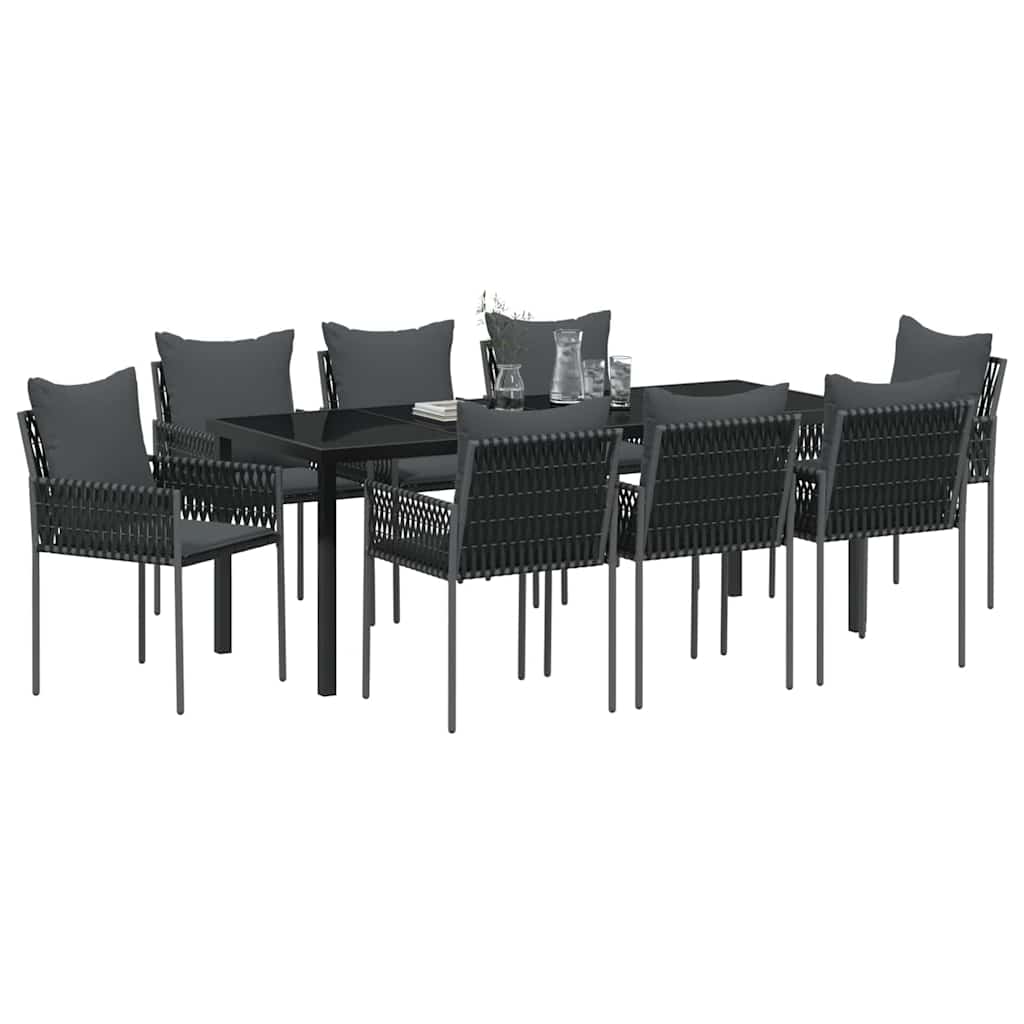 Have Spisebordssæt 9 pcs Sort og grå PE Rattan