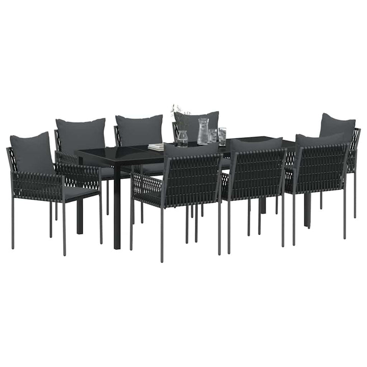 Have Spisebordssæt 9 pcs Sort og grå PE Rattan