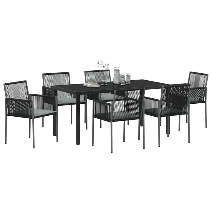 Have Spisebordssæt 7 pcs Sort PE Rattan