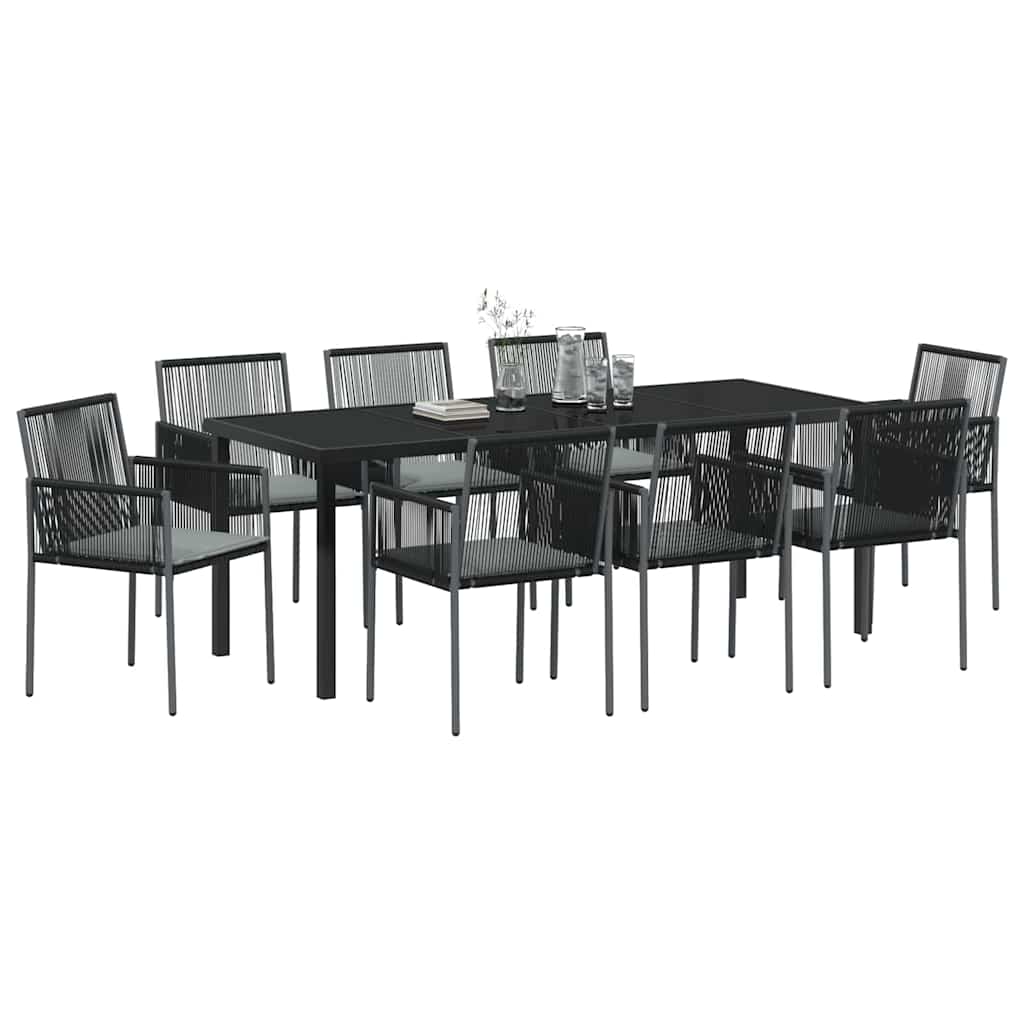 Have Spisebordssæt 9 pcs Sort PE Rattan