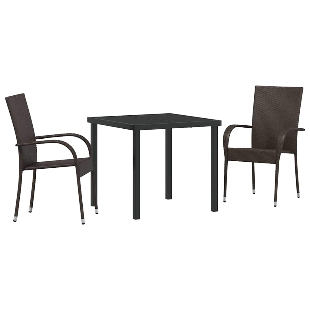 Have Spisebordssæt 3 pcs Brun Pulverlakeret stål