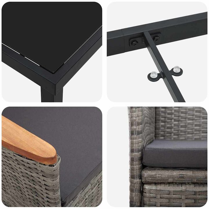 Have Spisebordssæt med pude 7 pcs Grå polyrattan