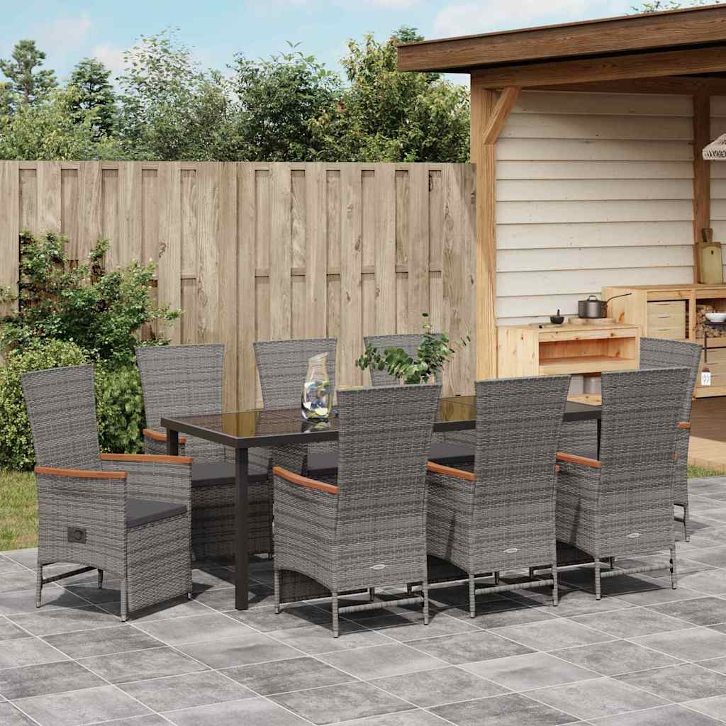 Have Spisebordssæt med pude 9 pcs Grå polyrattan