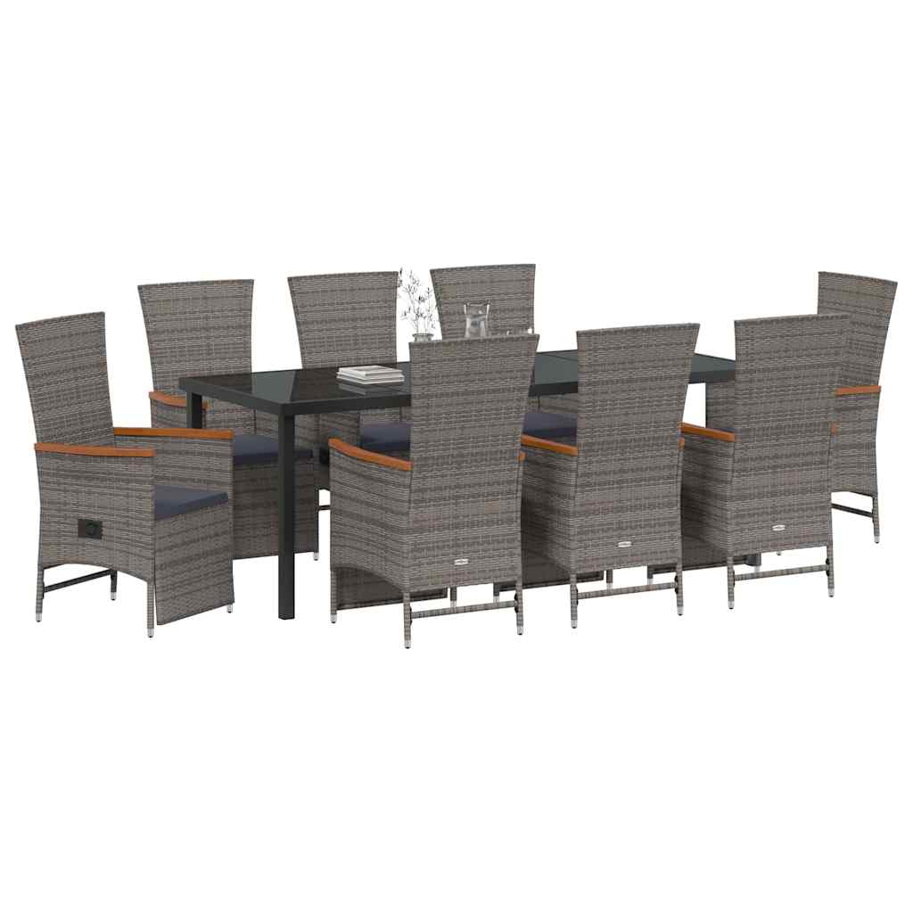 Have Spisebordssæt med pude 9 pcs Grå polyrattan