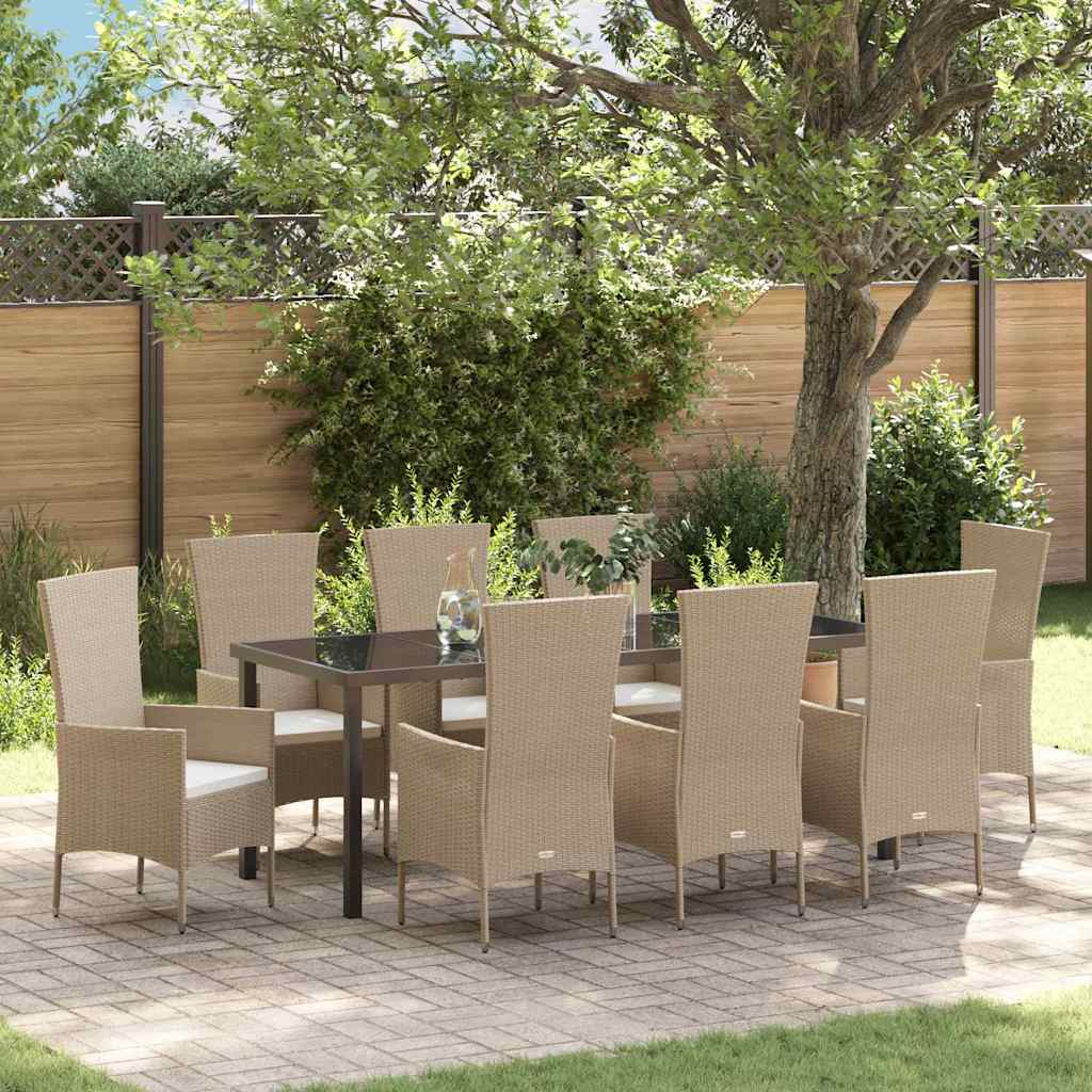 Have Spisebordssæt med pude 9 pcs Beige polyrattan