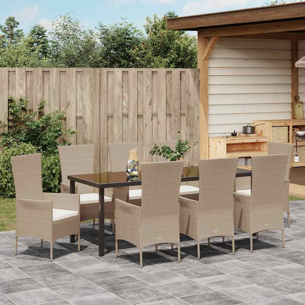 Have Spisebordssæt med pude 9 pcs Beige polyrattan